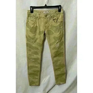Free People Womens Size 24 Jeans Camo Print Distressed Skinny Tan and Green